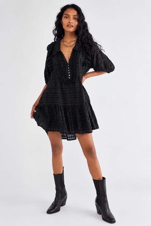 Free People Dresses & Skirts - Free People Elora Mini Dress Size XS Black Plaid